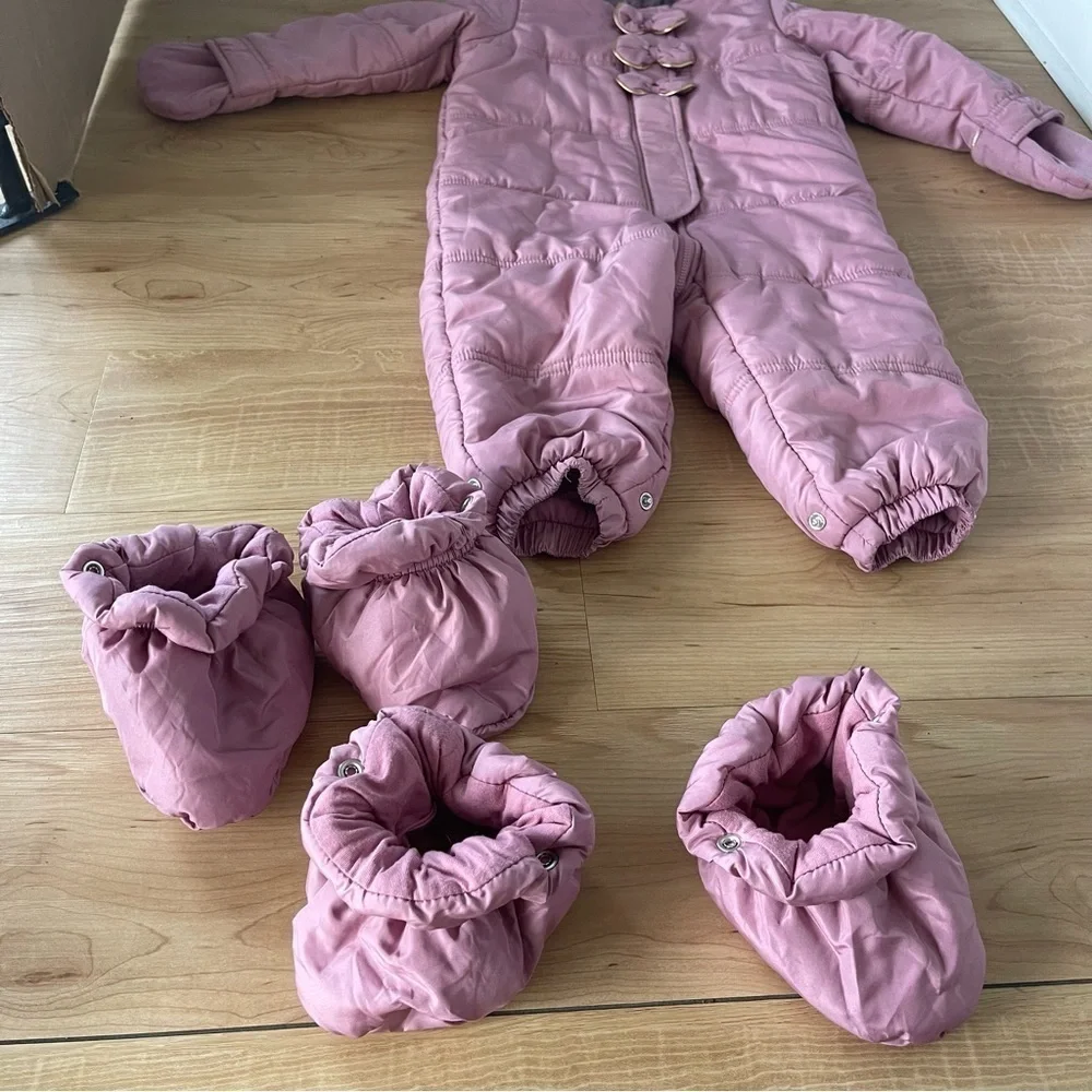 First Impressions Pink Snow suit bow details. Size 24M